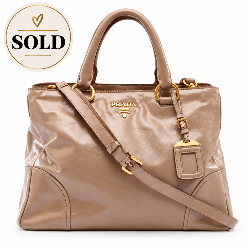 Prada Vitello Shine Leather Tote Bag – Beige